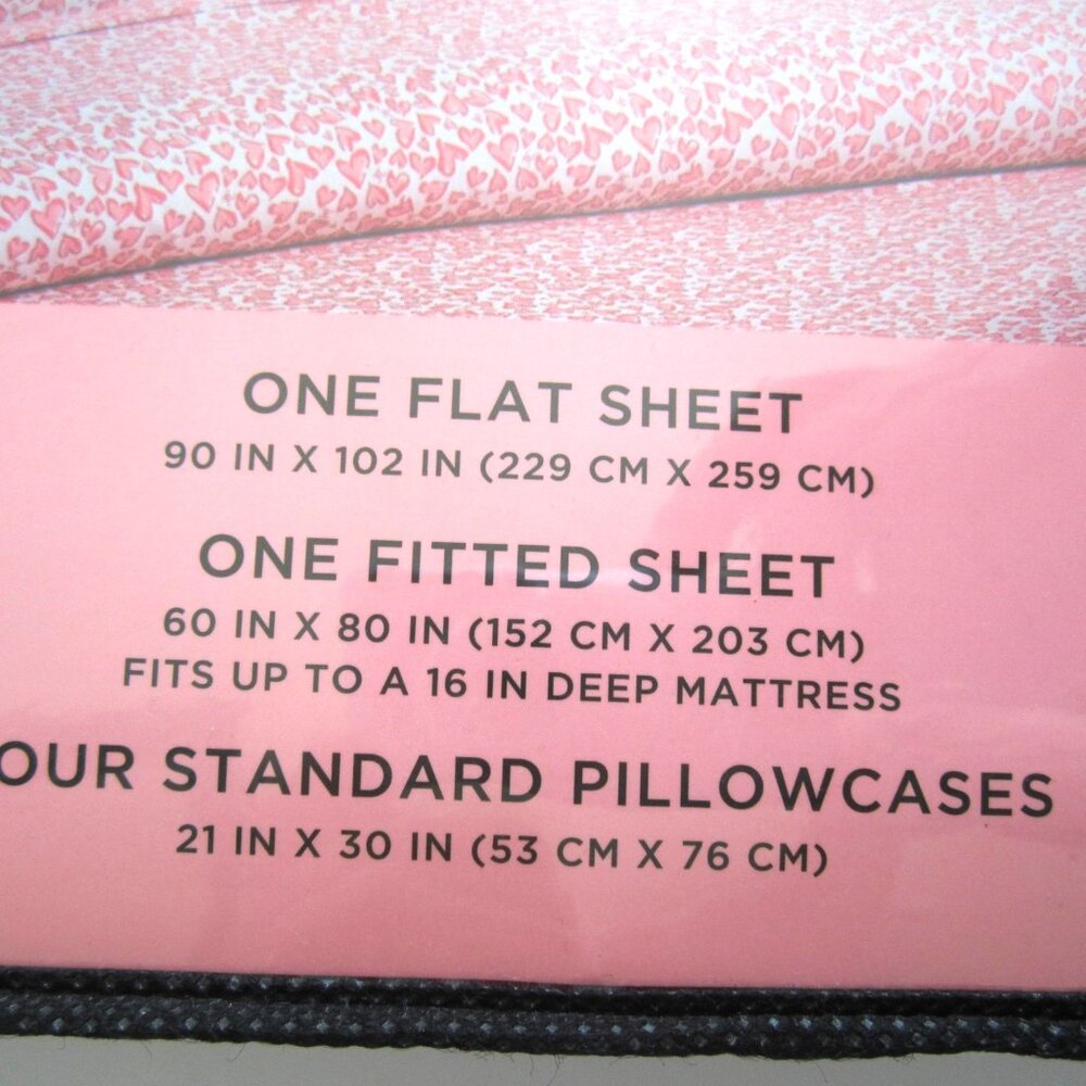 Juicy Couture Queen Sheet Set JC Red Pink Hearts - Picture 3 of 5